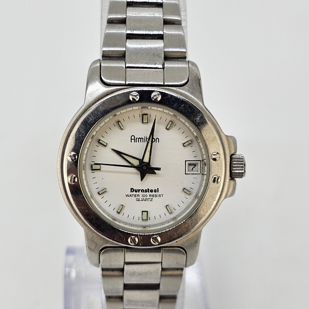 Armitron Women's Watch 26MM White Dial Date Gray Bracelet Band 7" New Battery - Picture 2 of 12
